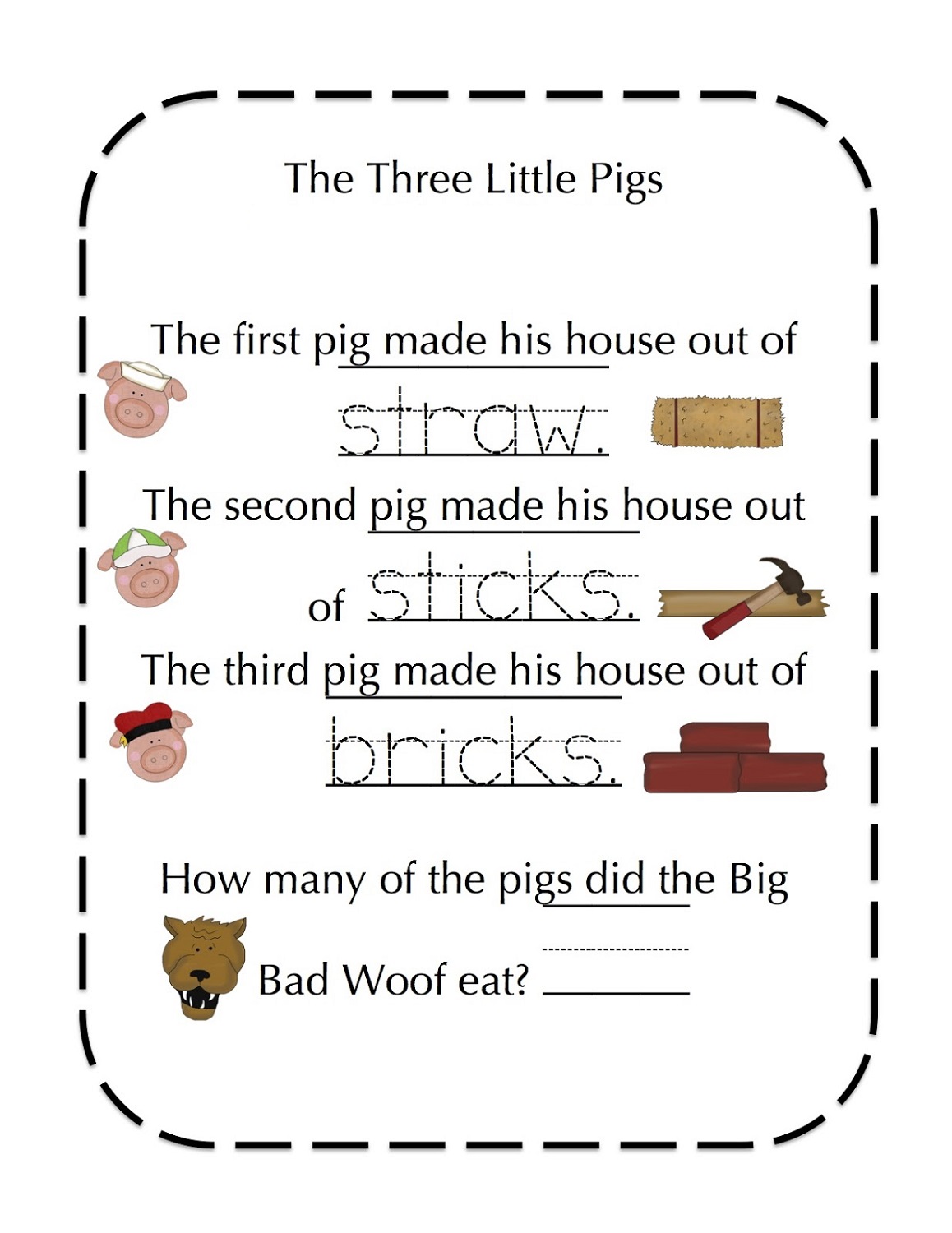 The Three Little Pigs Worksheets Activity Shelter