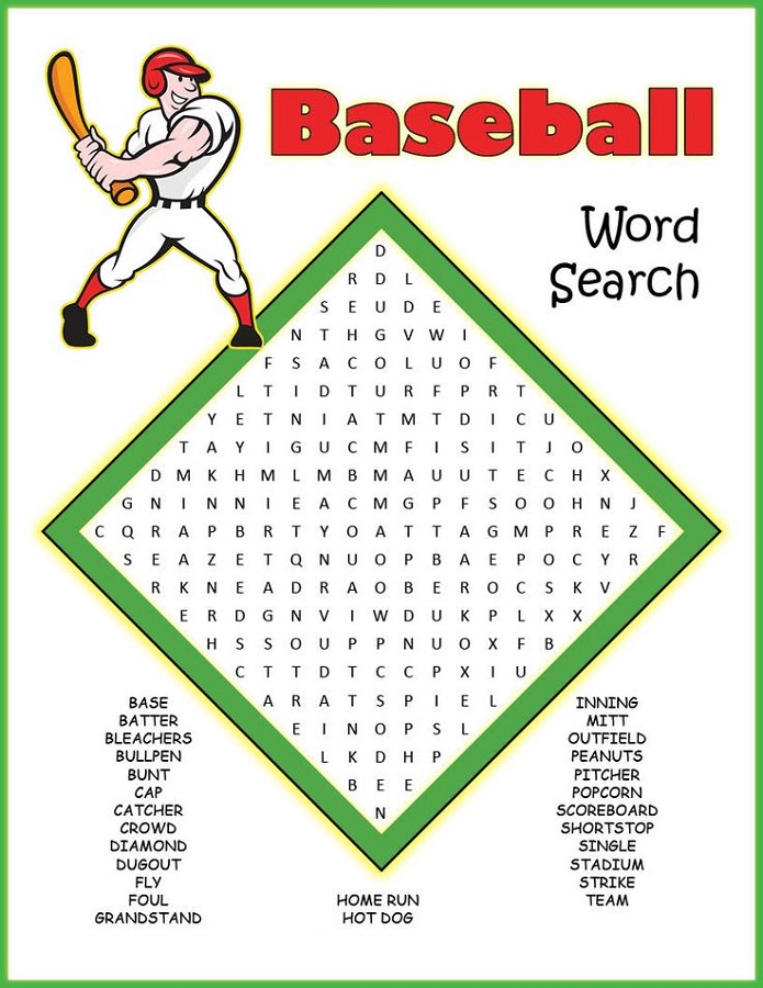 Free Printable Baseball Word Search