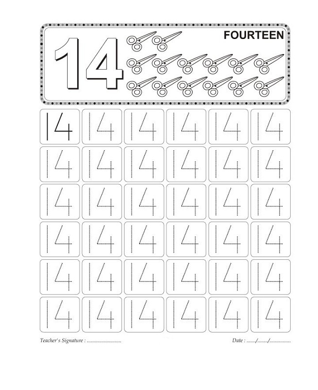 Free Printable For Preschoolers Number 14 Worksheets