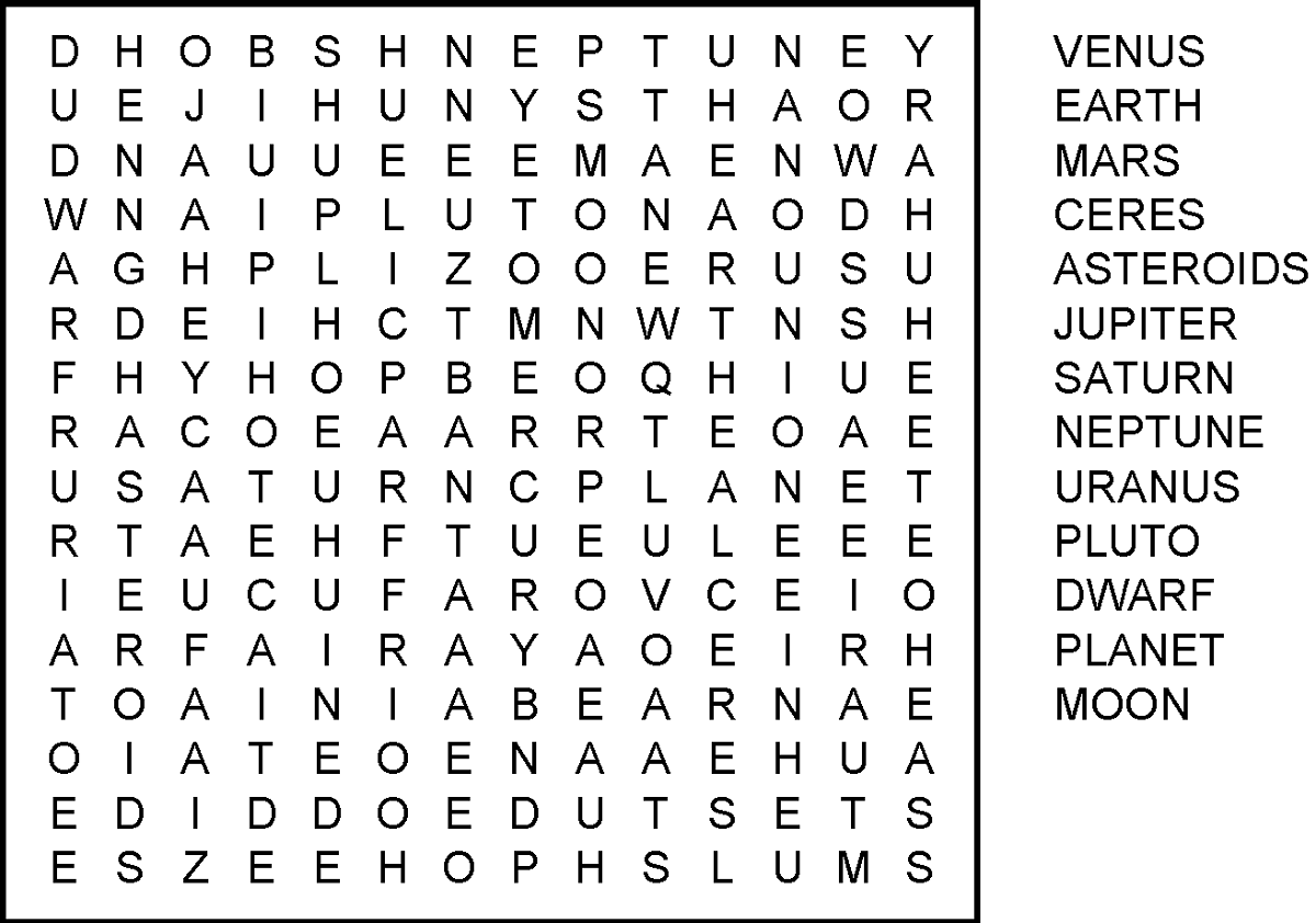 Solar System Word Search Activity Shelter