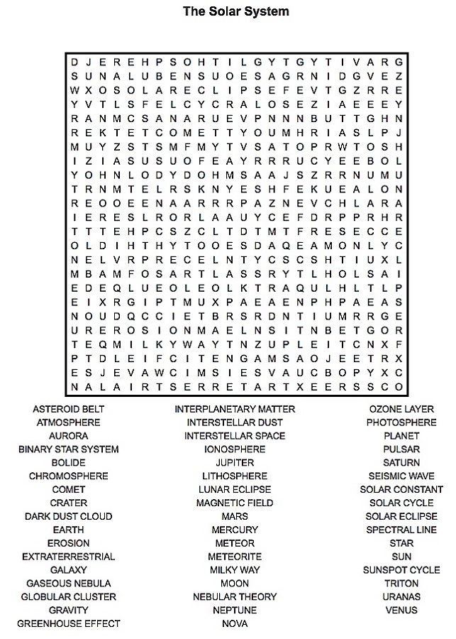 Solar System Word Search Activity Shelter