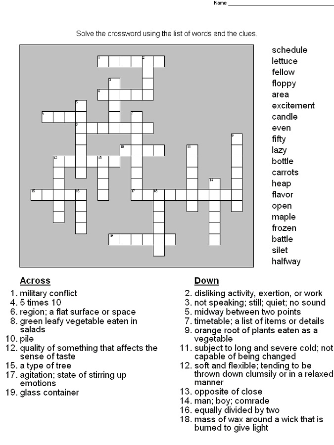 Crossword Puzzles For 5th Graders Activity Shelter