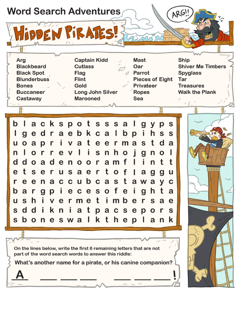 Pirate Word Search to Print | Activity Shelter
