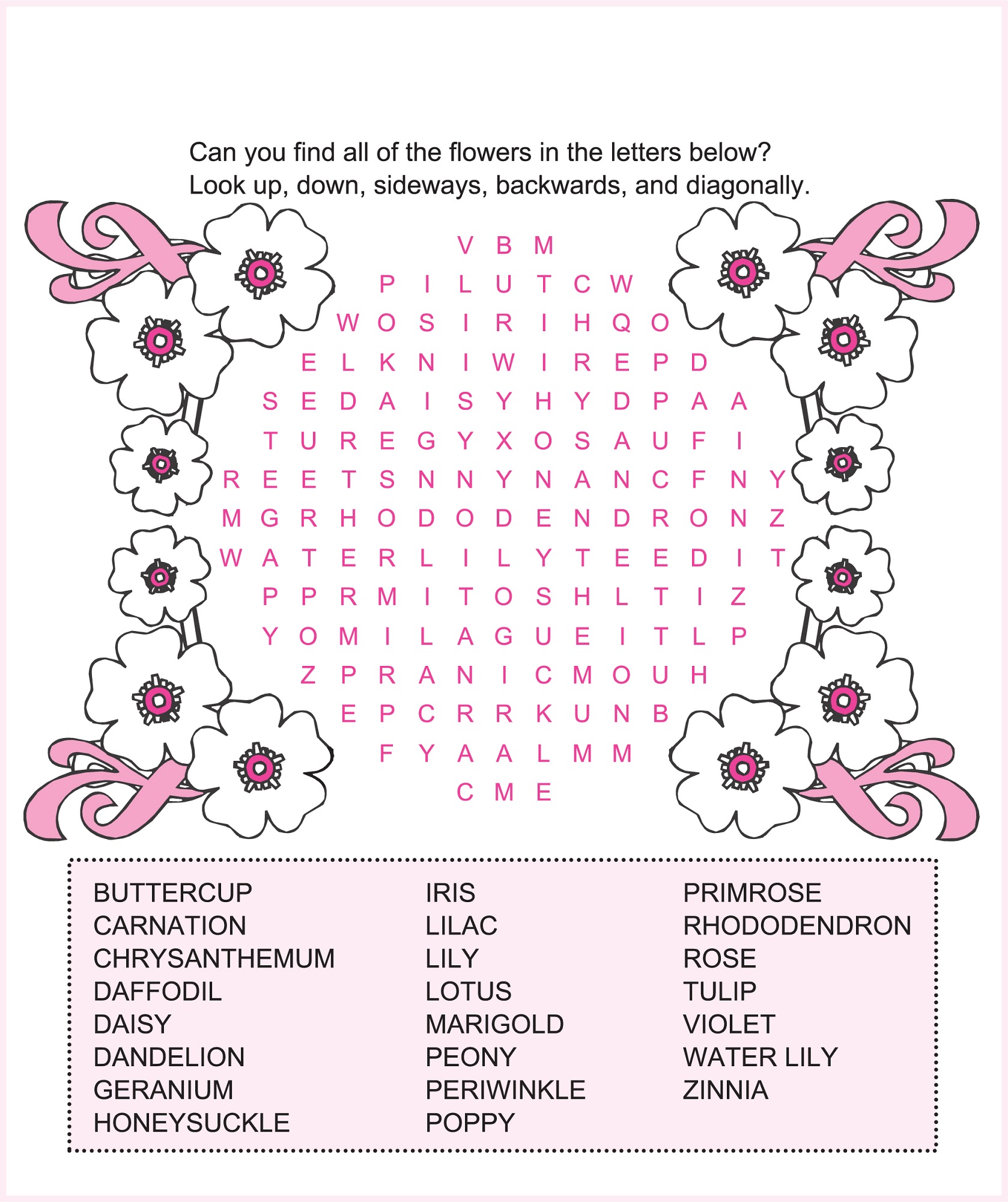 Word Search For Children Printable