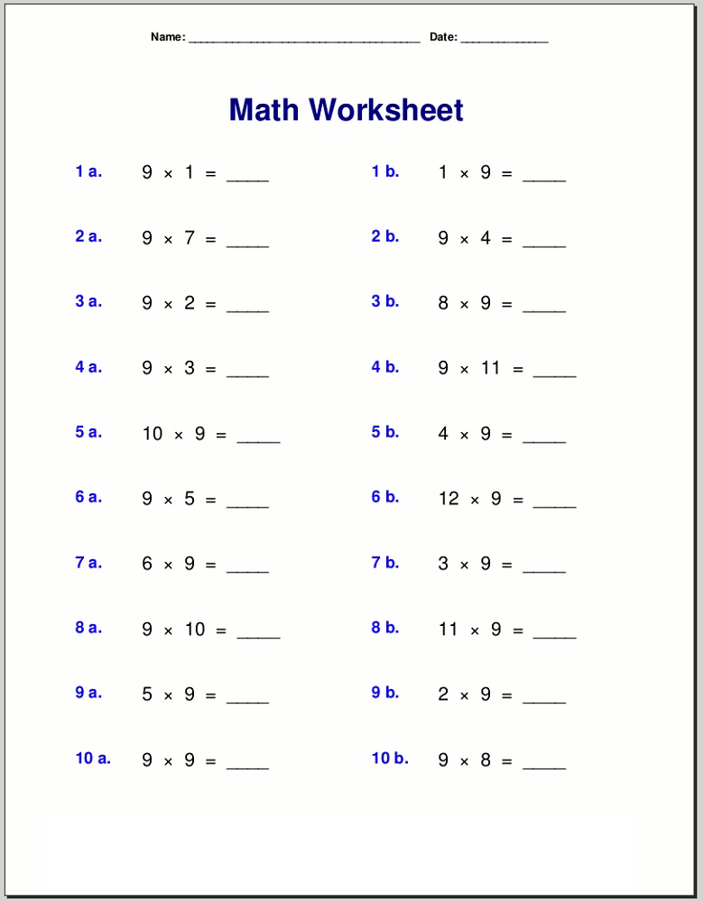 Free 9 Times Table Worksheets Activity Shelter