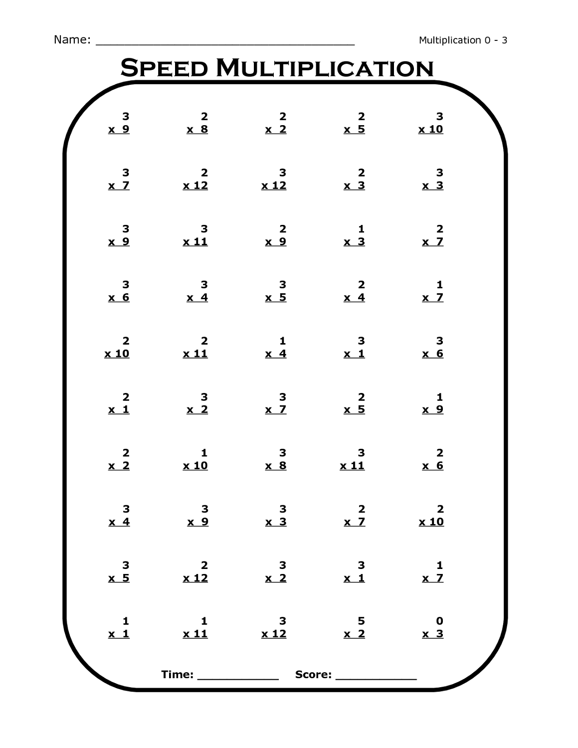 free multiplication worksheets for 3 times table