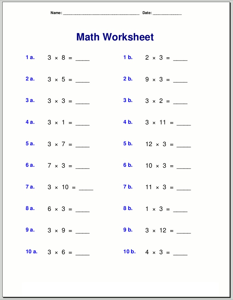 free times table worksheets