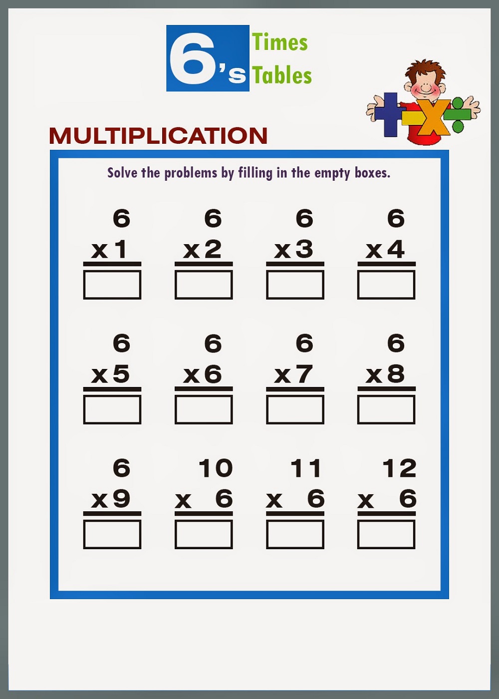 multiplication worksheets for 6 times tables