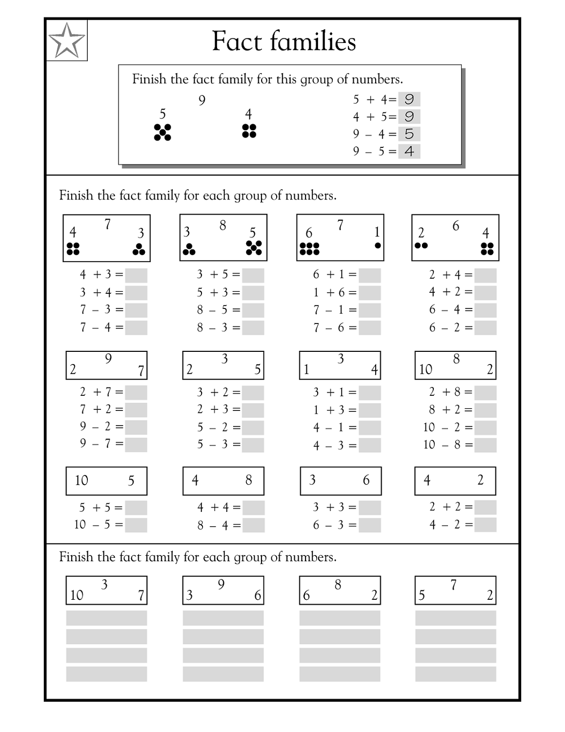 Free Printable Number Family Worksheets