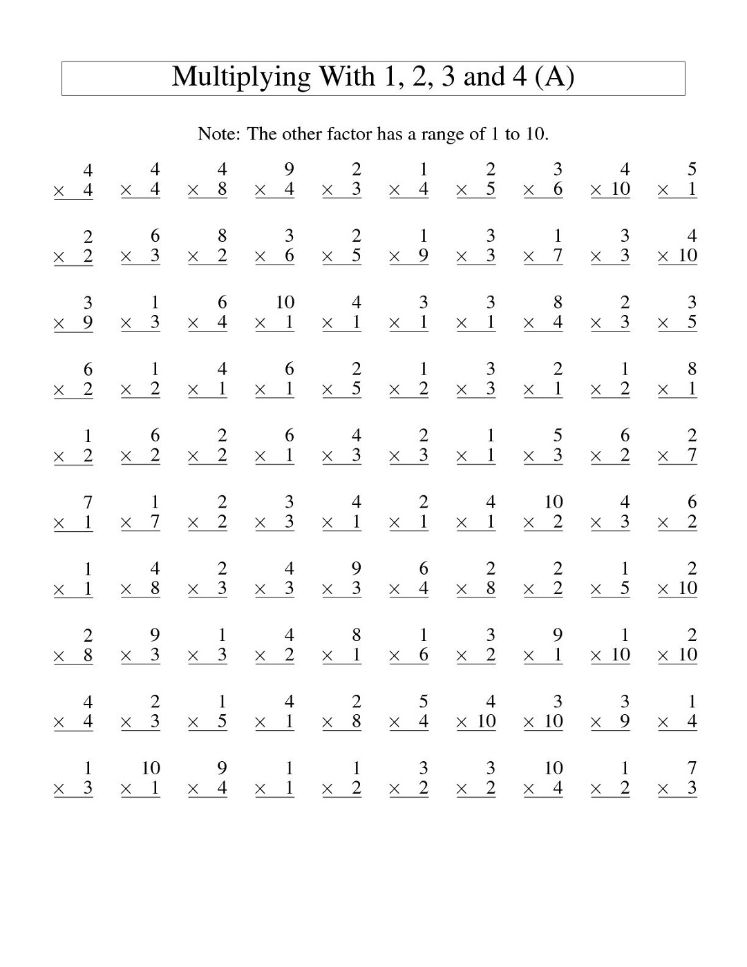 7 times tables printable sheets