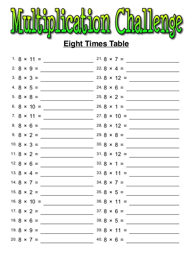 Printable 8 Times Table Worksheets Template Printable Images And 