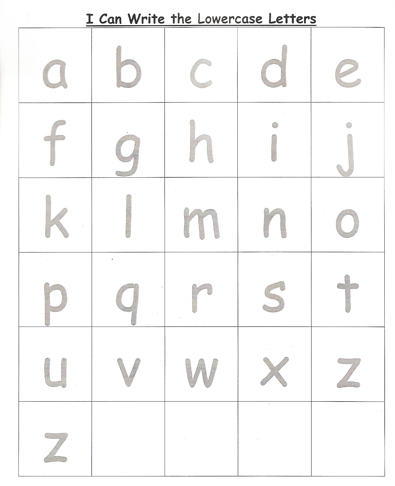 Preschool Lowercase Letter Tracing Worksheets