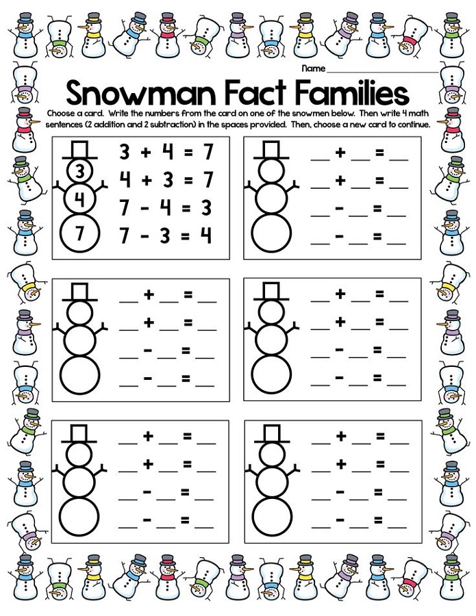 Fact Family Practice Sheets Activity Shelter