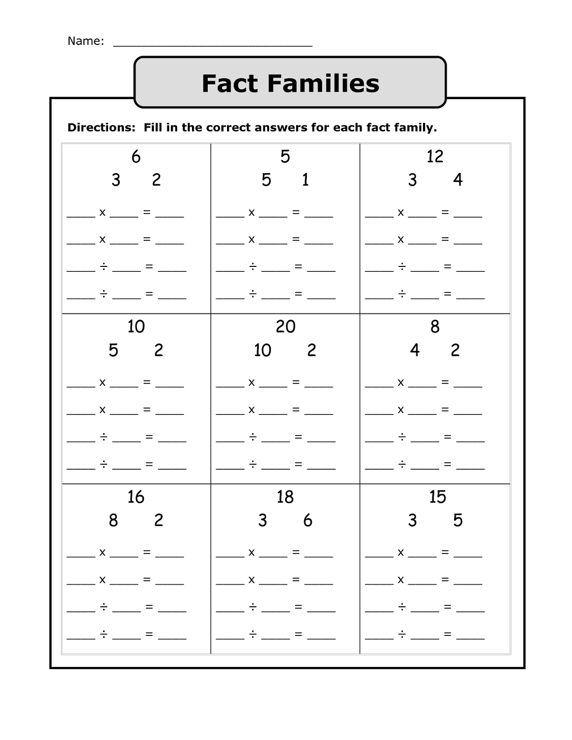 Math Fact Families Worksheets Activity Shelter