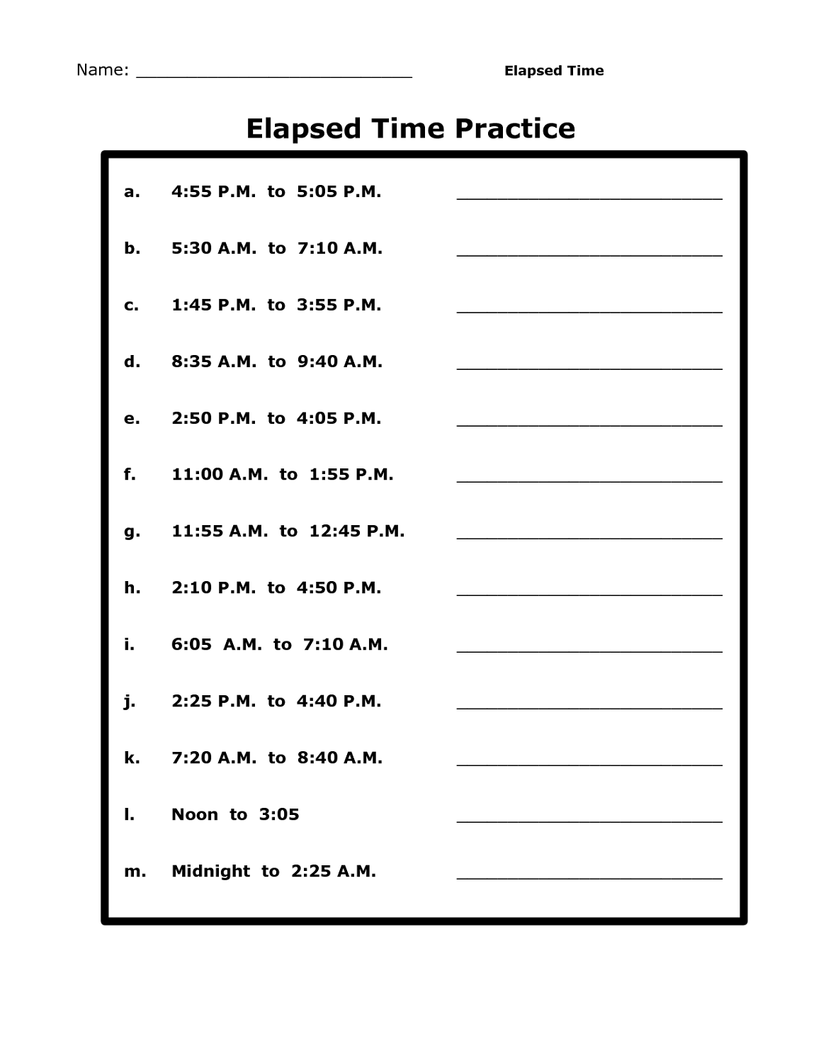 Printable Time Elapsed Worksheets Activity Shelter