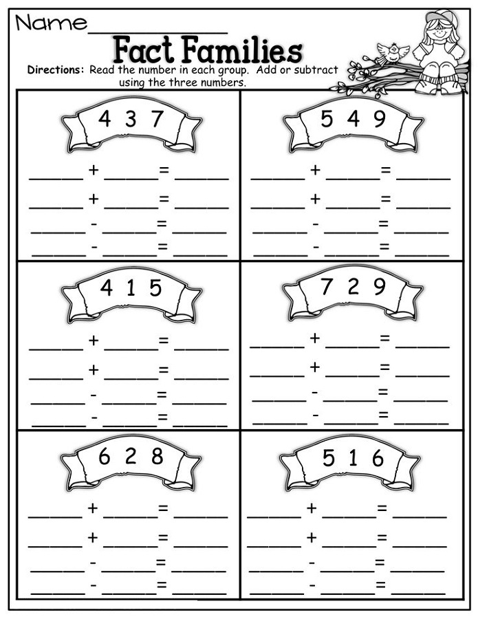 Fact Families Worksheets First Grade Activity Shelter