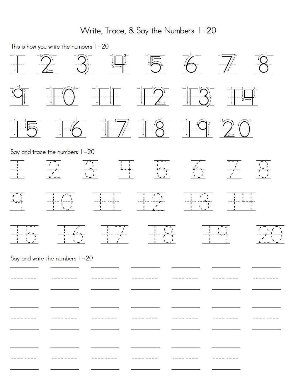 numbers free printable kindergarten worksheets