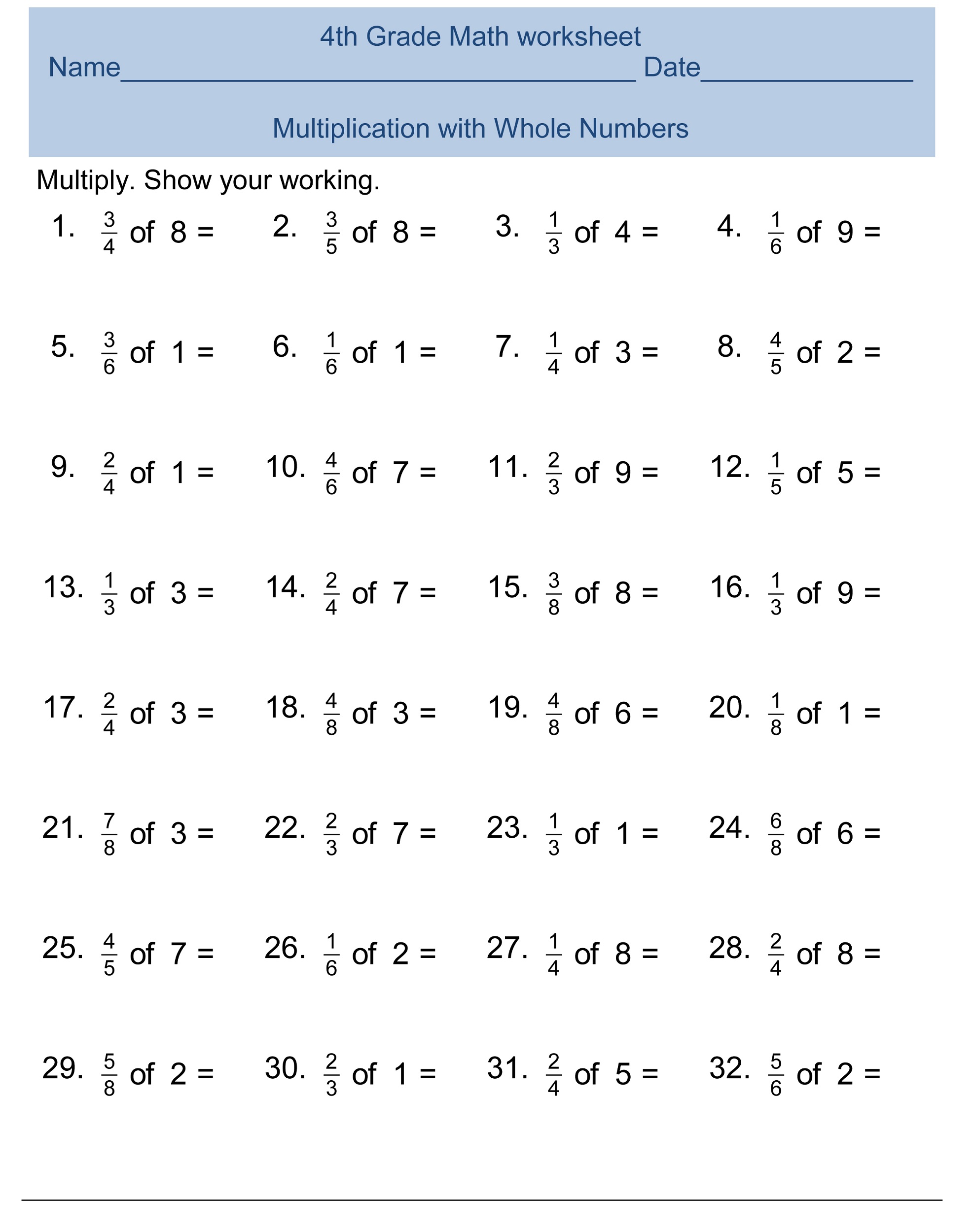 Free 4th Grade Math Worksheets | Activity Shelter