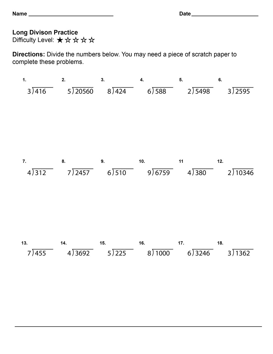 free printable math worksheets for 4th grade division