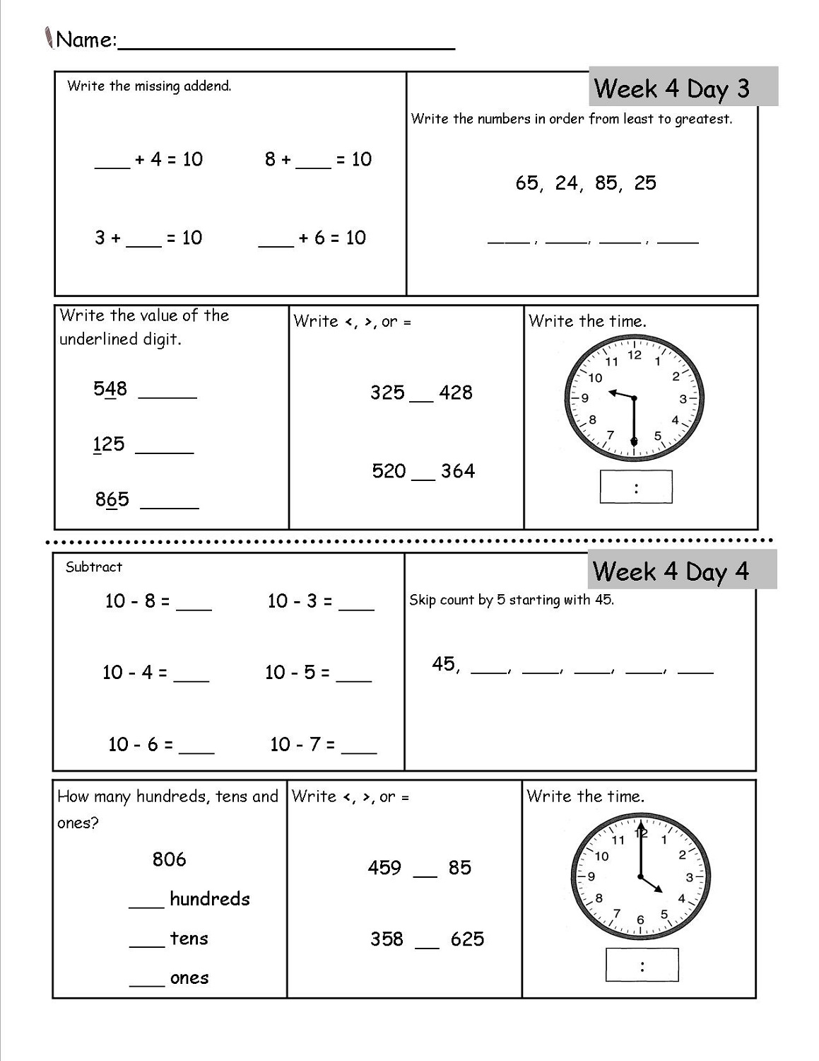 K 12 Worksheets Math