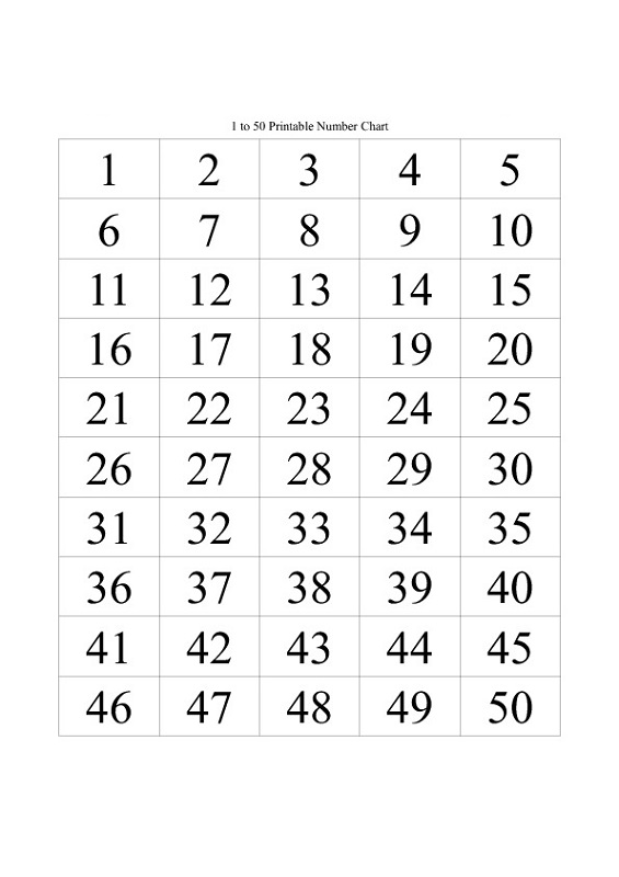 Printable Number Chart 50 Printable Numbers Number Grid 49 OFF