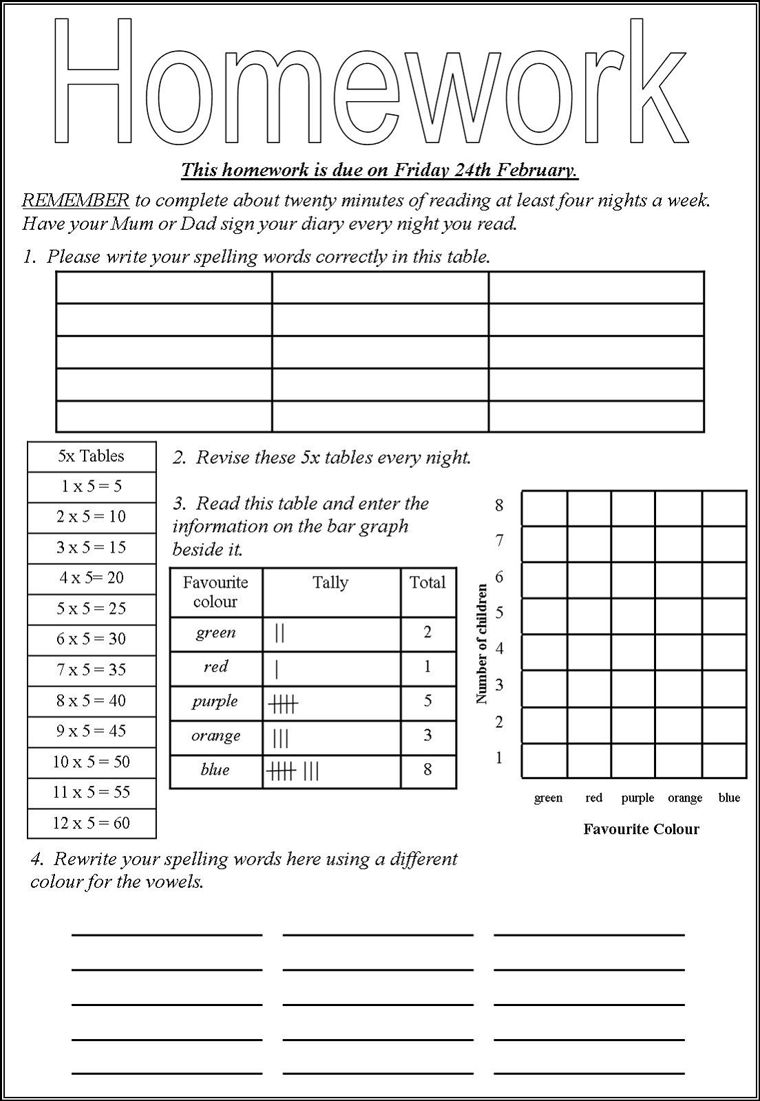 10 year old homework sheets
