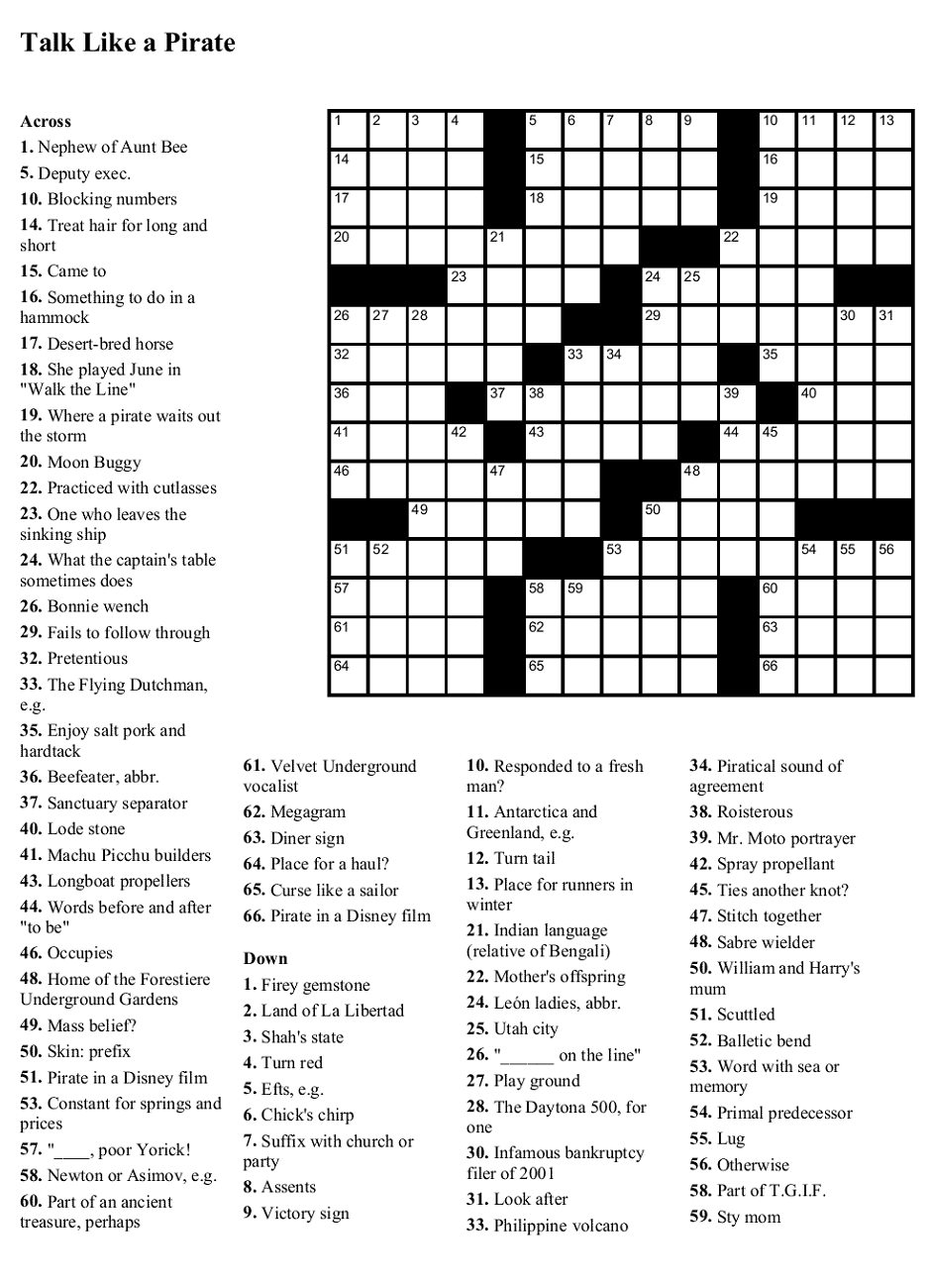 Pirate Crossword Puzzles Easy and Hard | Activity Shelter