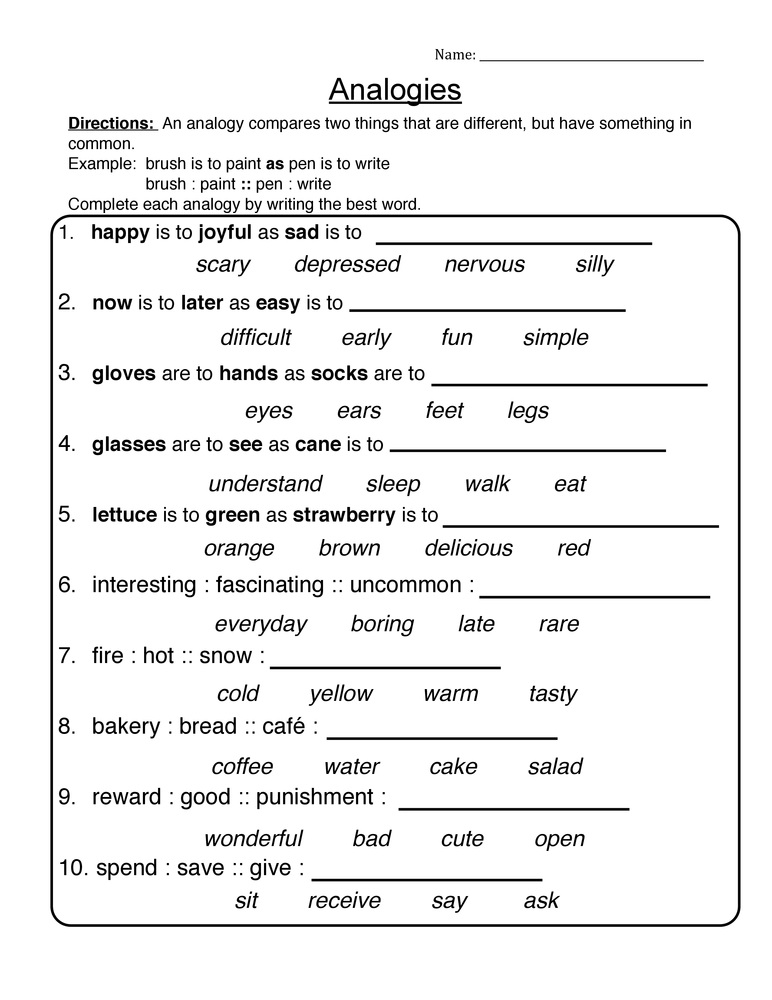 Analogy Worksheets For Kids Kids Matttroy