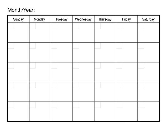 Monthly Calendar Printables Activity