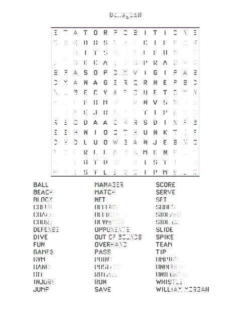 Volleyball Word Search Activity Shelter