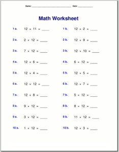 12 and 13 times table worksheets