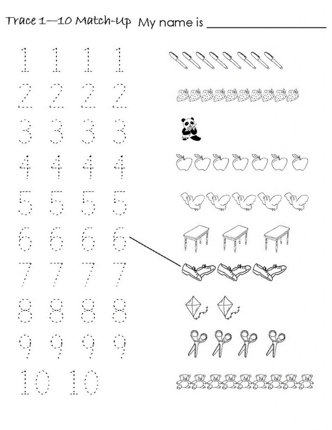 Pre K Worksheets Numbers Matching